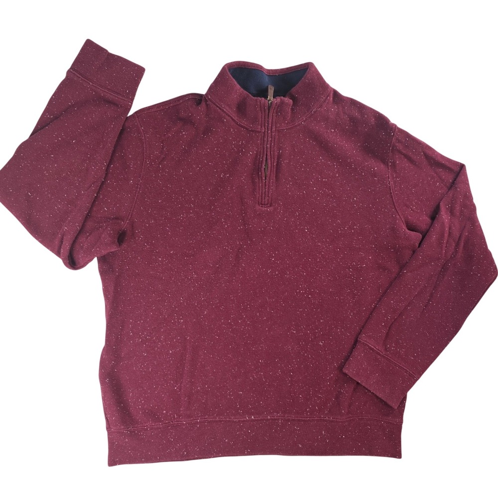 Lands' End Mens Medium Burgundy Quarter Zip Pullover Sweater Flecked Cotton